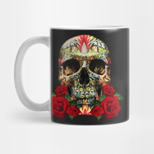 Colorful Day Of The Dead Sugar Skull Red Roses Mug